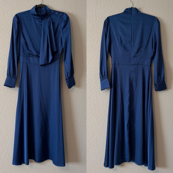 Alexia Admor Tie Mock Neck Satin MIDI Brooklyn Dress - Picture 2 of 4